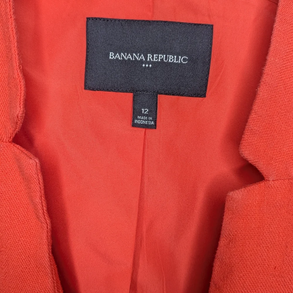 Banana Republic Blazer Size 12 Coral Linen Blend Tailored One Button Workwear